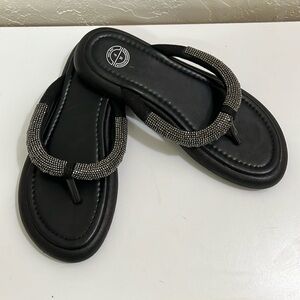 Women's Rhinestones  Black Flip Flops Size 8